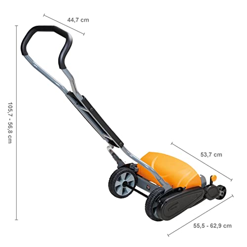 Fiskars Spindelmäher, Rasenmäher mit berührungslosem Schneidesystem, Schnittbreite: 46 cm, StaySharp Max, Schwarz/Orange/Silber, 1000591