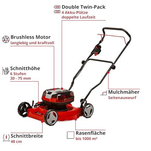 Einhell Akku-Rasenmäher GE-CM 36/48 Li M-Solo Power X-Change (36 V, 48 cm Schnittbreite, bis 1000 m², Brushless, Mulchrasenmäher, 30-75 mm Schnitthöhe, ohne Akku)