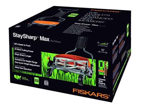 Fiskars Spindelmäher, Rasenmäher mit berührungslosem Schneidesystem, Schnittbreite: 46 cm, StaySharp Max, Schwarz/Orange/Silber, 1000591