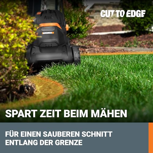 WORX WG730E Akku-Rasenmäher 20V - kraftvoller bürstenloser Motor - ideal für Gärten bis zu 200m² - 30cm Schnittbreite - Cut-to-Edge