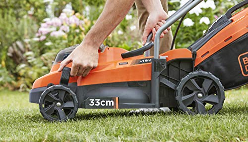 Black+Decker Akku-Rasenmäher BCMW3318N (betrieben mit 2X 18V Akkus, 33 cm Schnittbreite, für kleine und mittlere Rasenflächen bis 250 m²