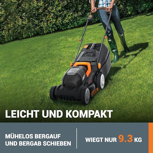 WORX WG730E Akku-Rasenmäher 20V - kraftvoller bürstenloser Motor - ideal für Gärten bis zu 200m² - 30cm Schnittbreite - Cut-to-Edge