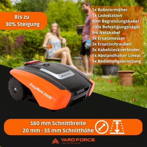 Yard FORCE Mähroboter EasyMow 260B bis zu 260 qm - Selbstfahrender Rasenmähroboter, einfache Bedienung, Bluetooth- und App-Steuerung