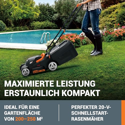 WORX WG730E Akku-Rasenmäher 20V - kraftvoller bürstenloser Motor - ideal für Gärten bis zu 200m² - 30cm Schnittbreite - Cut-to-Edge