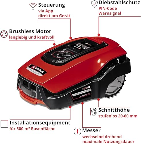 Einhell Mähroboter FREELEXO 500 BT Power X-Change (Li-Ion, Multizonen-Modus, bis 35% Steigung, Appsteuerung d. Bluetooth