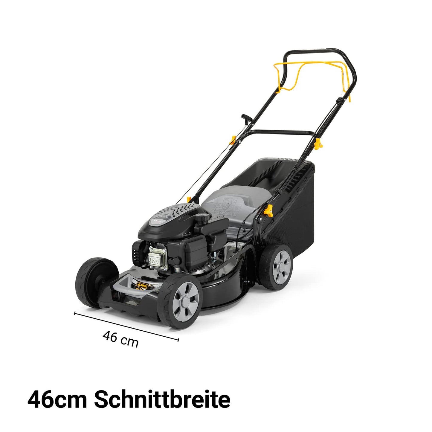 Alpina Rasenmäher Benzin AL5 46 SA, Radantrieb, 60L Korb, 46cm Schnitt, bis zu 1200m²