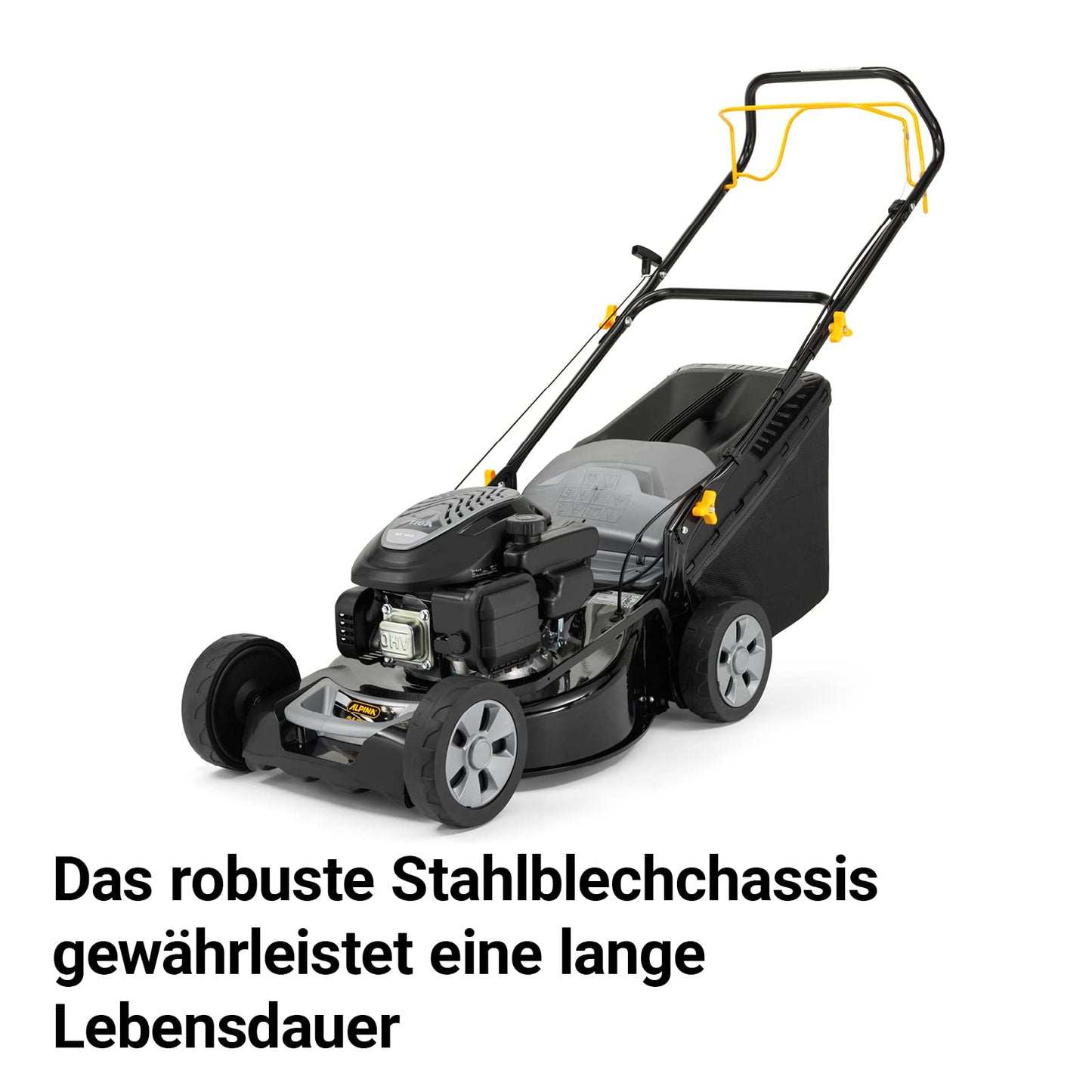 Alpina Rasenmäher Benzin AL5 46 SA, Radantrieb, 60L Korb, 46cm Schnitt, bis zu 1200m²