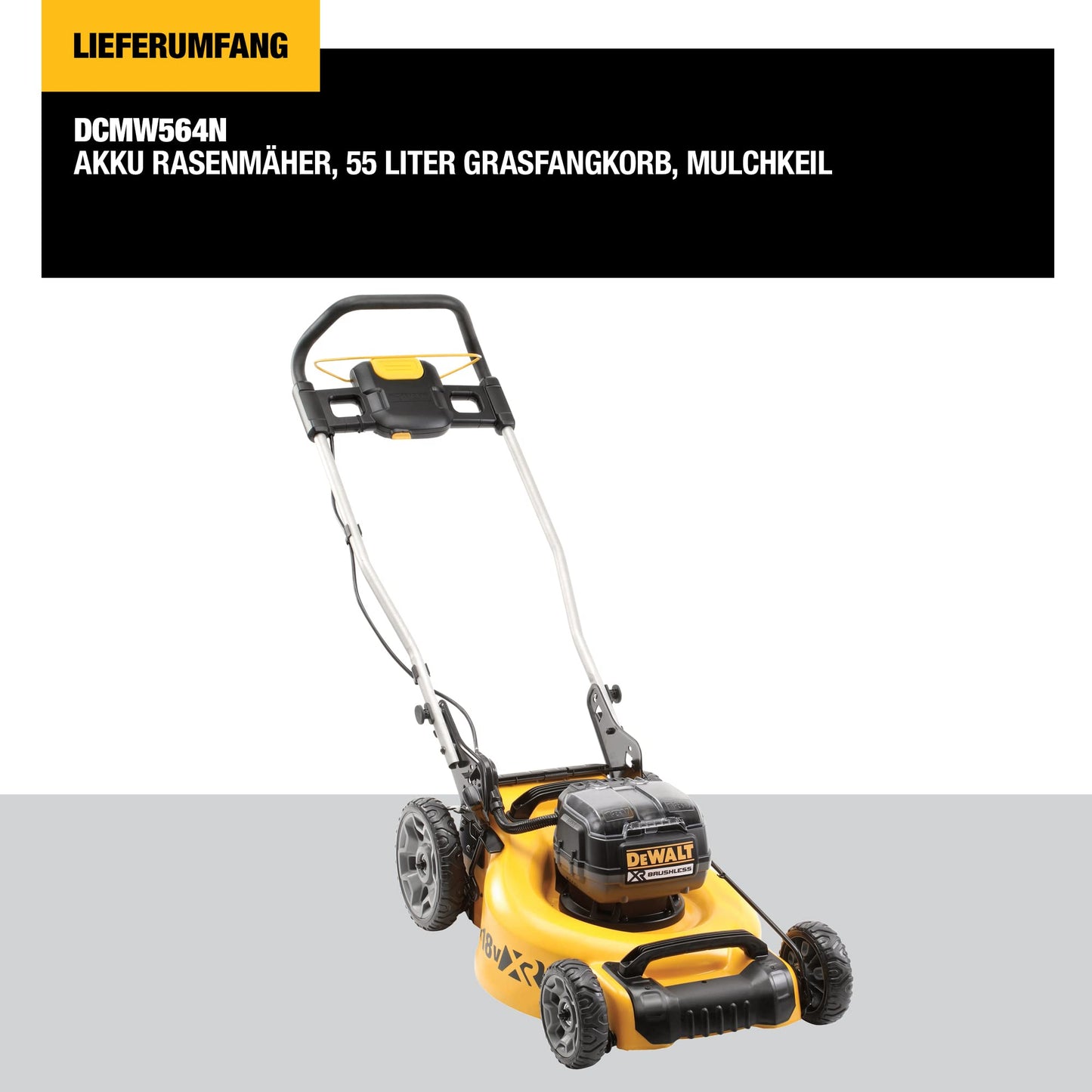 DEWALT Akku-Rasenmäher (18V, 48 cm Schnittbreite, für große Grundstücke (bis 800m²), mit Mulchfunktion