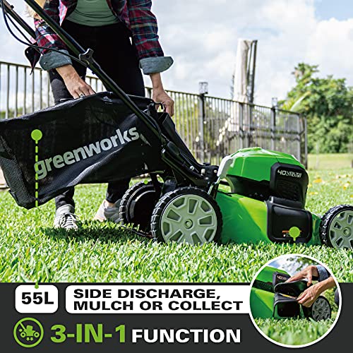 Greenworks GD40LM46SP Selbstfahrender Akku Rasenmäher mit bürstenlosem Motor für größere Flächen bis zu 600 m², 46 cm Schnittbreite