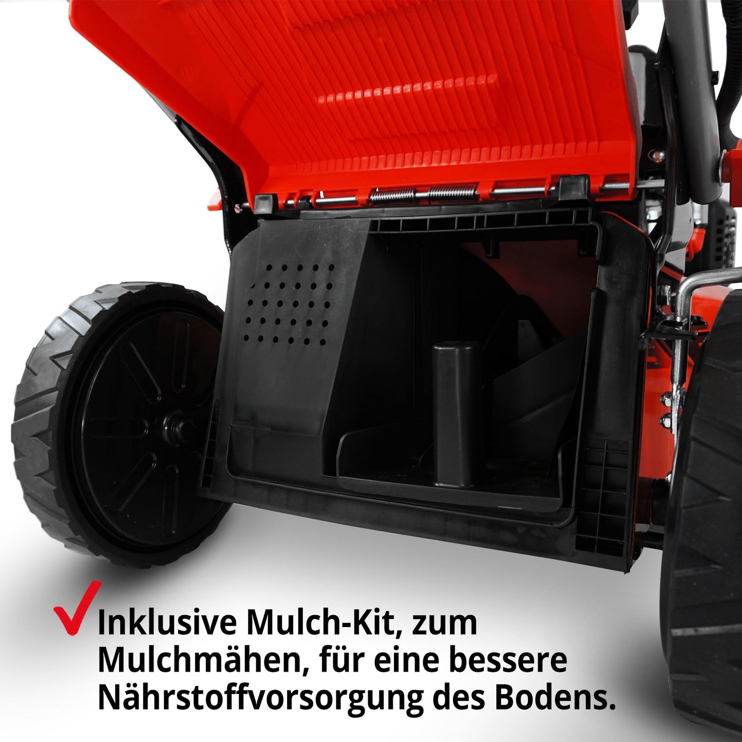 HECHT 5-IN-1 Benzin Rasenmäher – leistungsstarker 4 Takt Eco Motor 4,4 kW (6,0 PS) – Seilzug Starter – mit 53 cm Schnittbreite – 75 l Fangkorb – Radantrieb