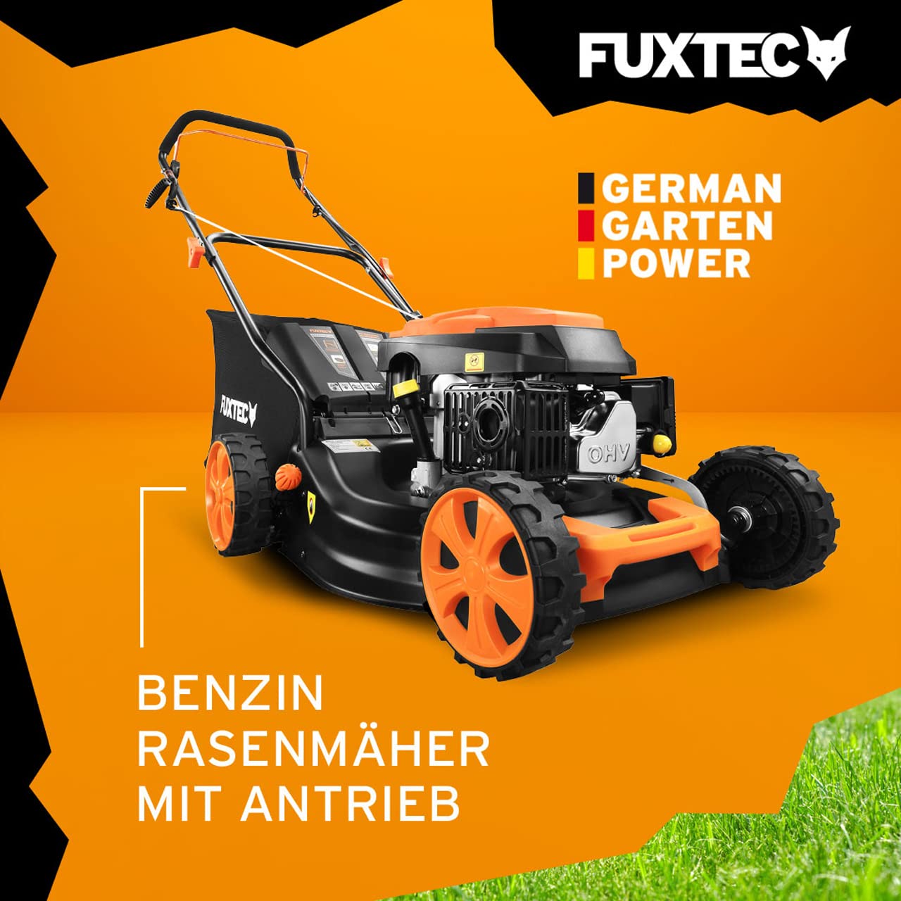 FUXTEC 4in1 Benzin Rasenmäher FX-RM4646 – 3,5PS/2,6kW | 46cm Schnittbreite & 7-stufige Höhenverstellung 25mm-75mm