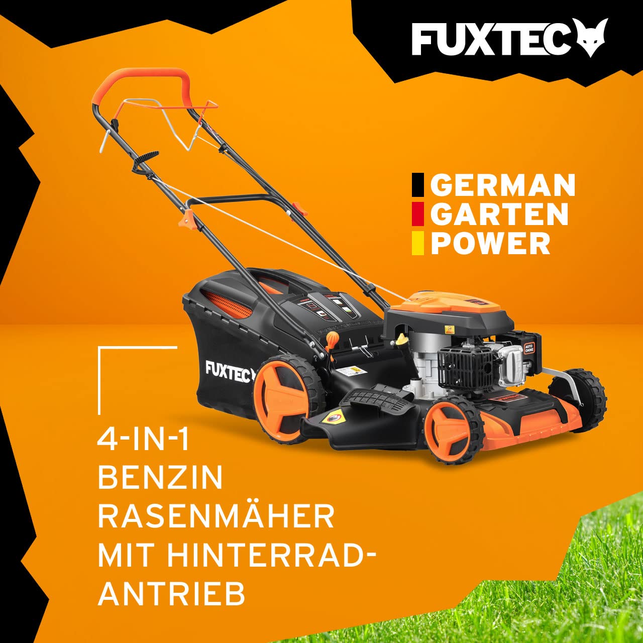 FUXTEC 4in1 Benzin Rasenmäher FX-RM5196-6PS/4,4kW | 51cm Schnittbreite & 8-stufige Höhenverstellung 25mm-75mm |