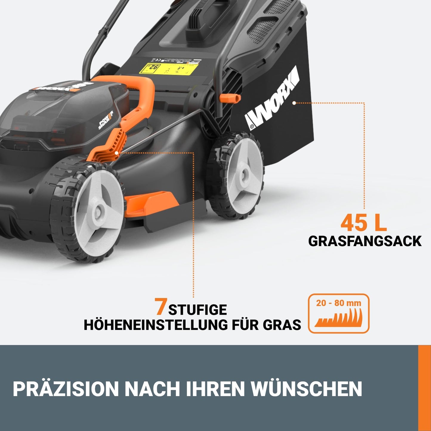 WORX WG743E Akku-Rasenmäher 40V – Profi Rasenmäher mit Mulchfunktion & PowerShare Akku – Rasenmähen ohne Kabel – Ideal für Gärten bis zu 500m²