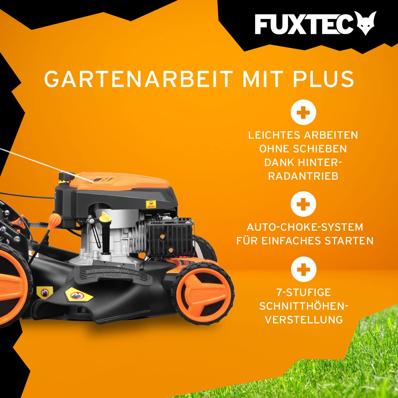 FUXTEC 4in1 Benzin Rasenmäher FX-RM5196-6PS/4,4kW | 51cm Schnittbreite & 8-stufige Höhenverstellung 25mm-75mm |