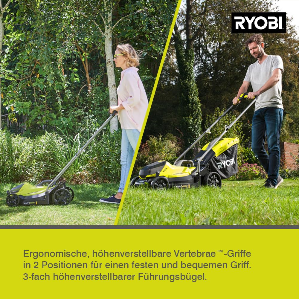 RYOBI 18 V ONE+ Akku-Rasenmäher OLM1833B (Schnittbreite 33 cm, 5-fache Höhenverstellung 25-65 mm, zusammenklappbares Griffgestänge