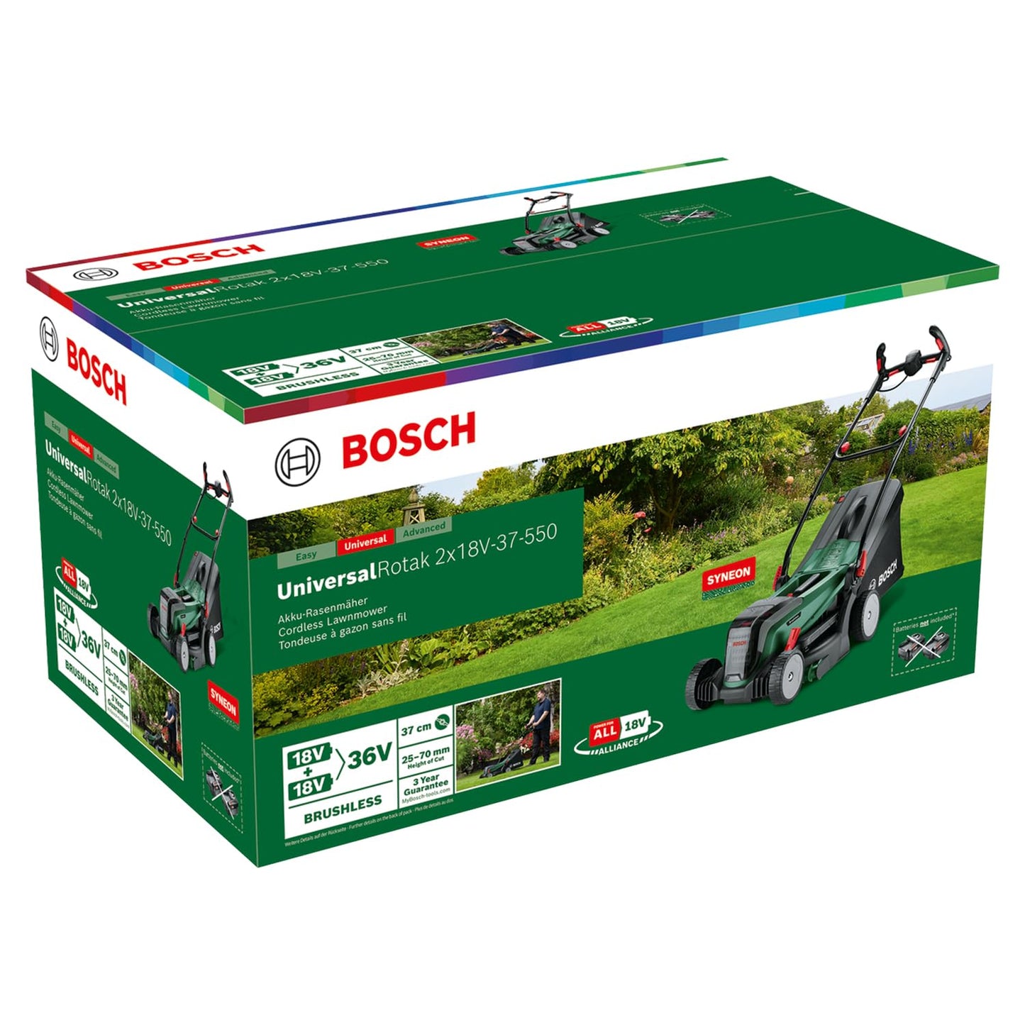 Bosch Akku-Rasenmäher UniversalRotak 2x18V-37-550 (bis zu 500 m2; 18 Volt System; Schnittbreite: 37 cm; ohne Akku und Ladegerät)