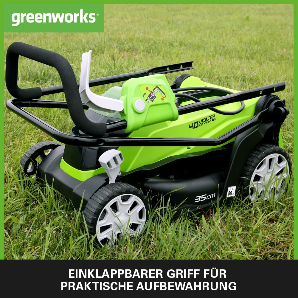 Greenworks G40LM35 Kabelloser Akku Rasenmäher - Für Flächen bis zu 400 m², 35 cm Schnittbreite, 40-Liter-Sack OHNE 40-V-Akku und Ladegerät, 3 Jahre Garantie