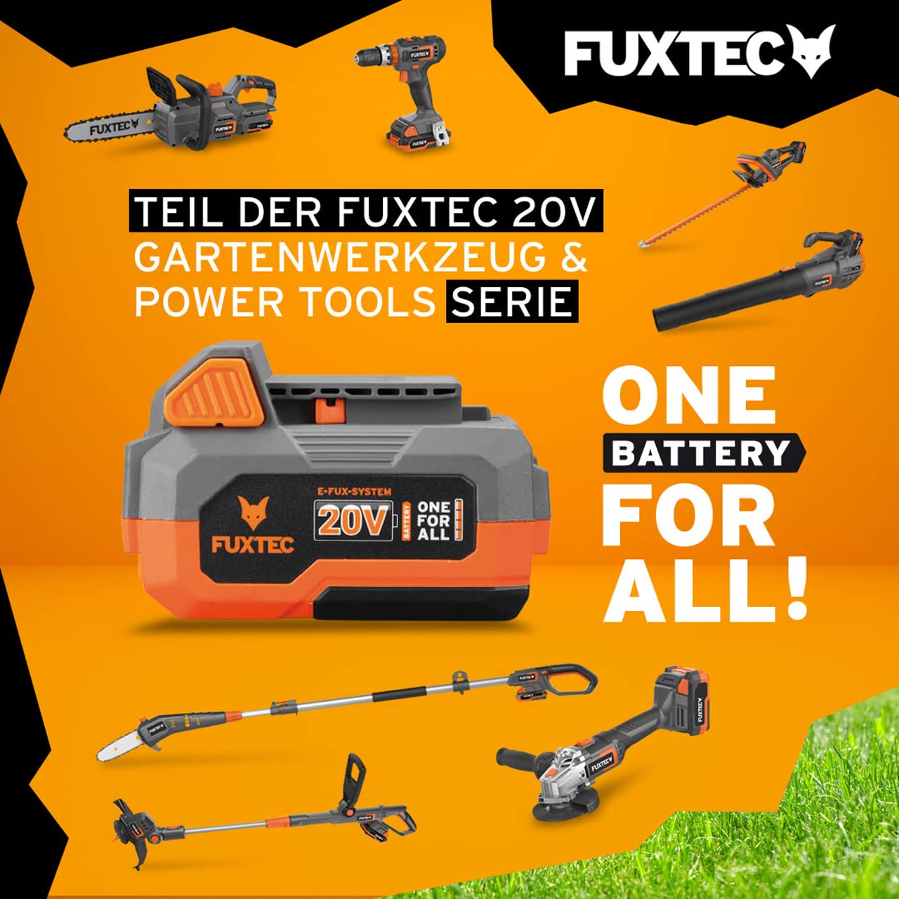 FUXTEC Akku Rasenmäher 40V (2x20V) E1RM20 inkl. 2x20V Li-Ion Batterie 2Ah & Doppel-Ladegerät – Schnittbreite 33cm, Variable Schnitthöhe