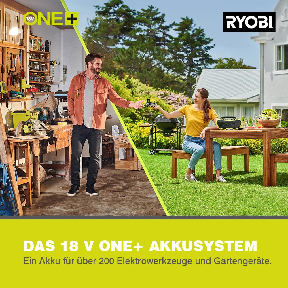 RYOBI 18 V ONE+ Akku-Rasenmäher OLM1833B (Schnittbreite 33 cm, 5-fache Höhenverstellung 25-65 mm, zusammenklappbares Griffgestänge