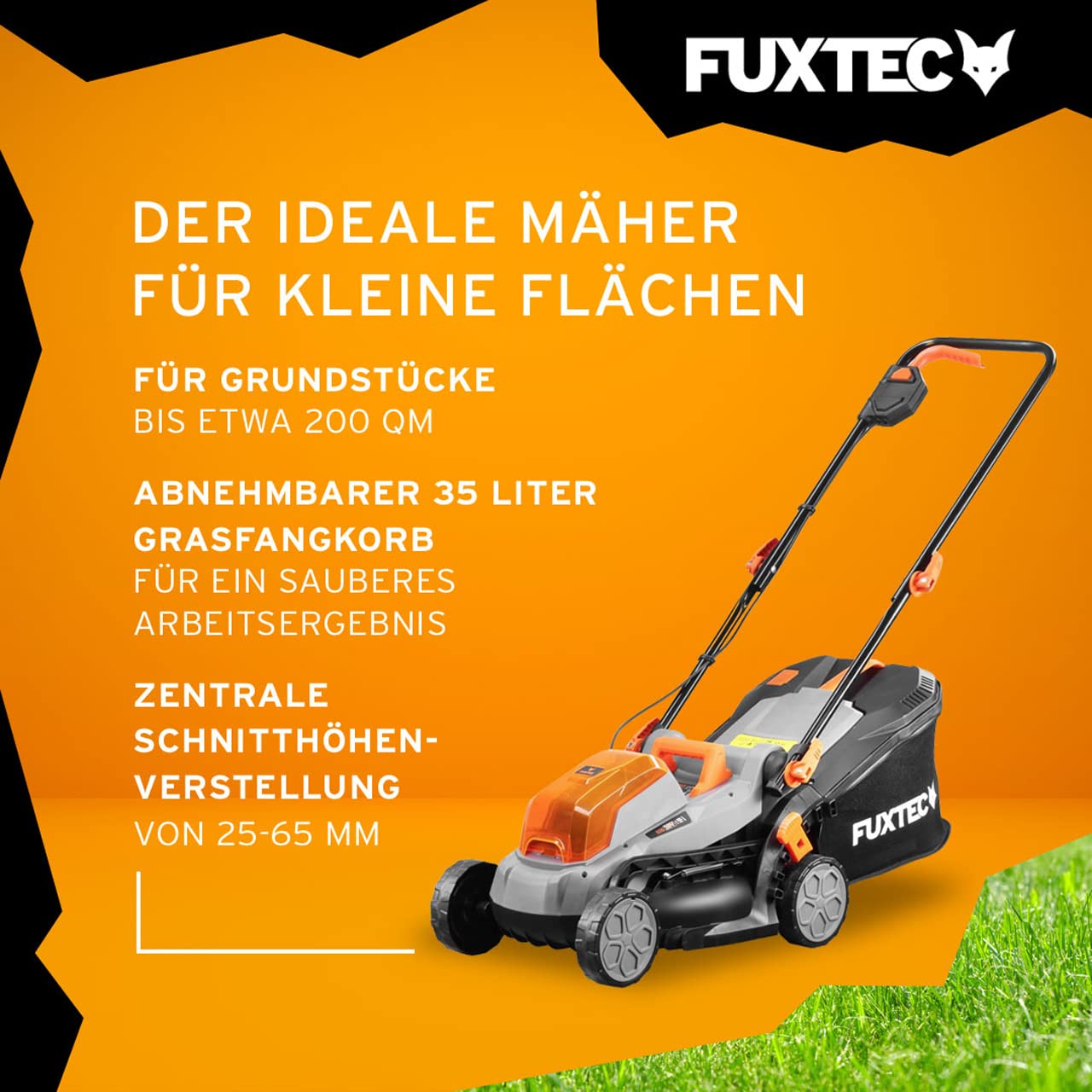 FUXTEC Akku Rasenmäher 40V (2x20V) E1RM20 inkl. 2x20V Li-Ion Batterie 2Ah & Doppel-Ladegerät – Schnittbreite 33cm, Variable Schnitthöhe