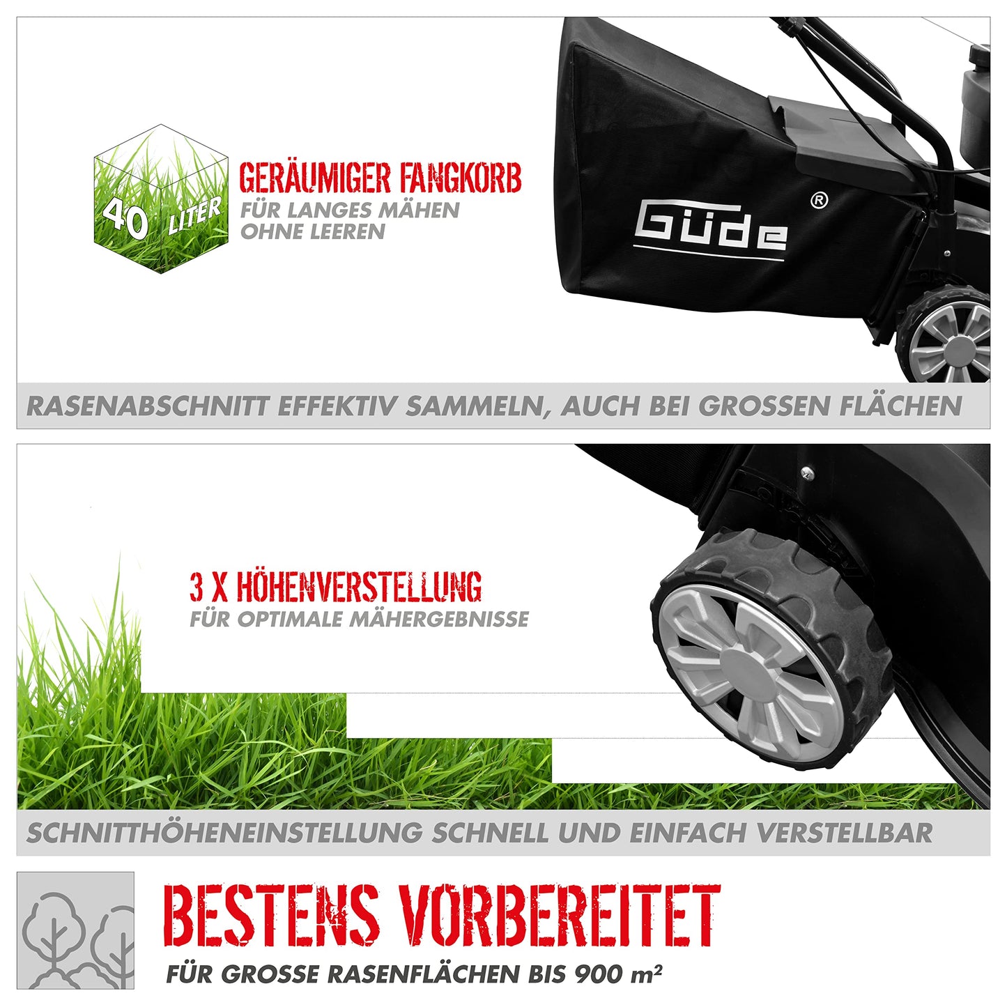 Güde Rasenmäher ECO Wheeler 412.2 P (Motor: 4-Takt Power-Engine S 241 V, Motorleistung: 1,5/2 (kW/PS), Hubraum: 79,8 cm³, Schnittbreite: 40,6 cm,