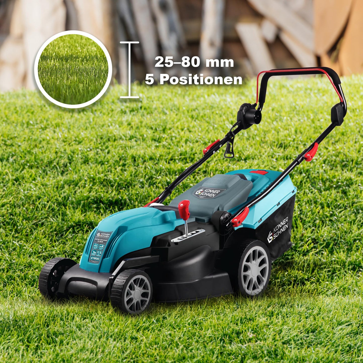 K&S Könner&Söhnen KS 42LM rasenmäher Elektro 1800 W, Lawn Mower mit Schnittbreite 420 mm,elektrorasenmäher Schnitthöhe 25–80 mm