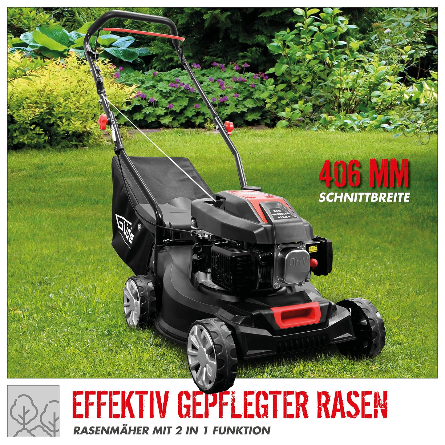 Güde Rasenmäher ECO Wheeler 412.2 P (Motor: 4-Takt Power-Engine S 241 V, Motorleistung: 1,5/2 (kW/PS), Hubraum: 79,8 cm³, Schnittbreite: 40,6 cm,